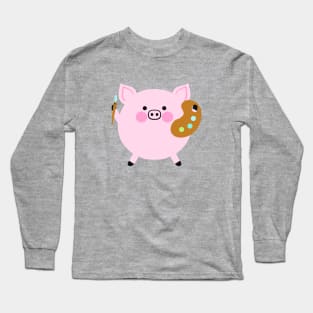 Cute Artist Pig Long Sleeve T-Shirt